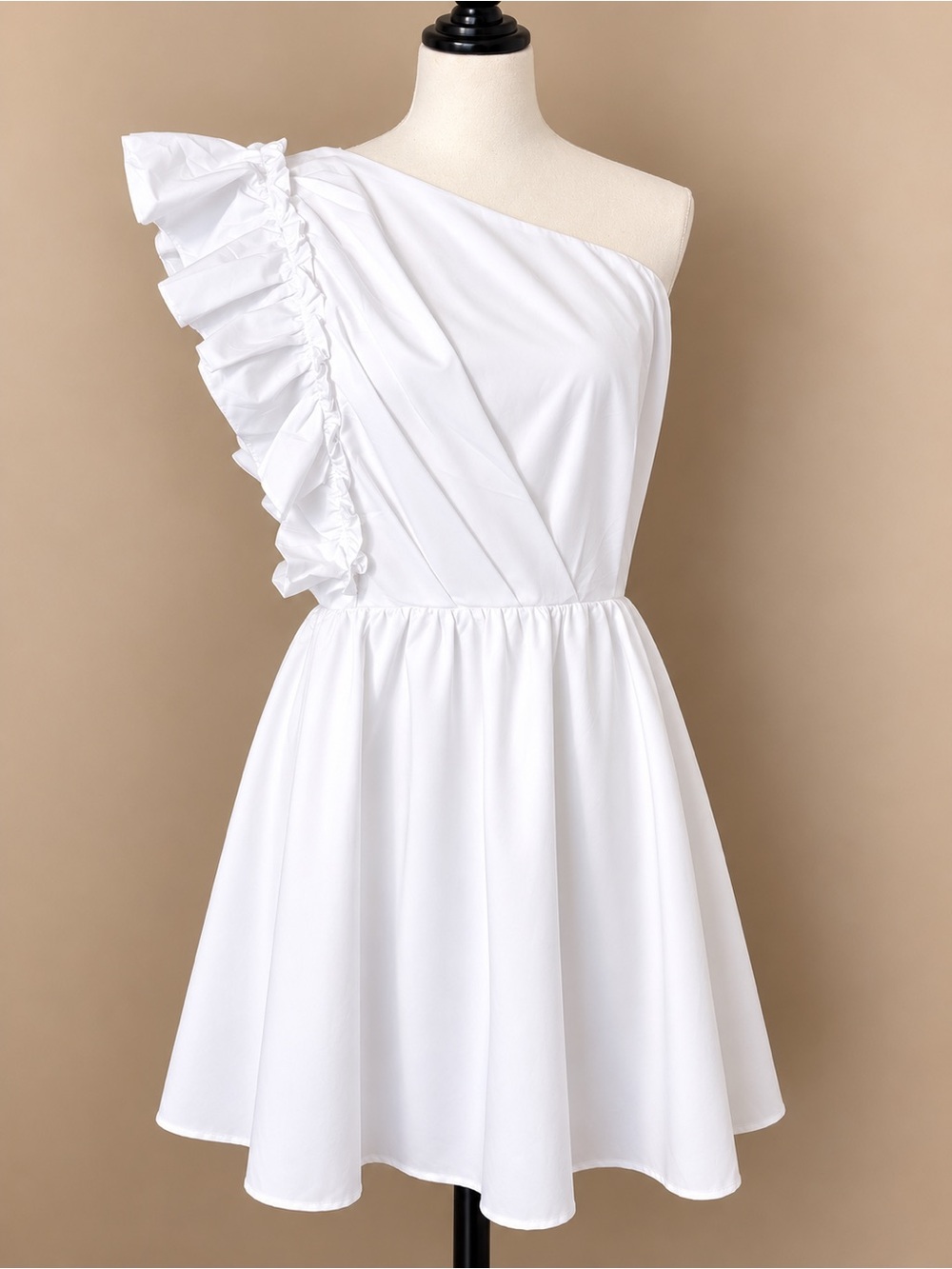 NWT White One Shoulder Ruffle Mini Dress ZESICA L
